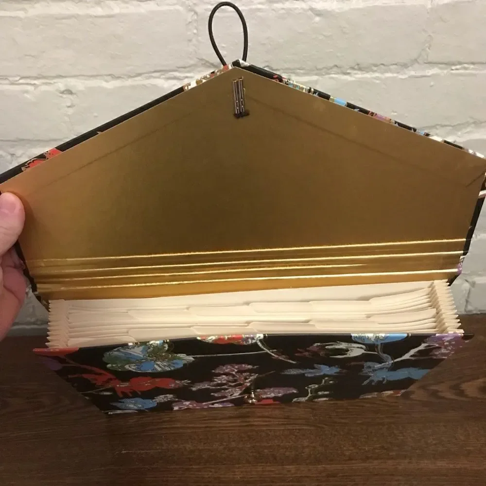 Cynthia Rowley Black and Gold Floral Accordion File Folder